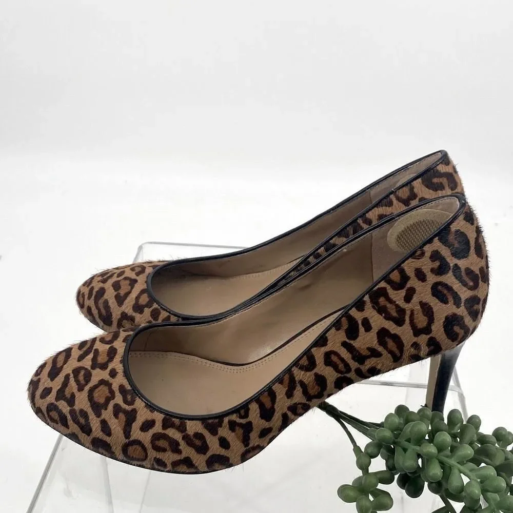 Banana Republic Genuine Calf Hair Pumps Animal Print Leopard Heels Brown Tan‎ 7